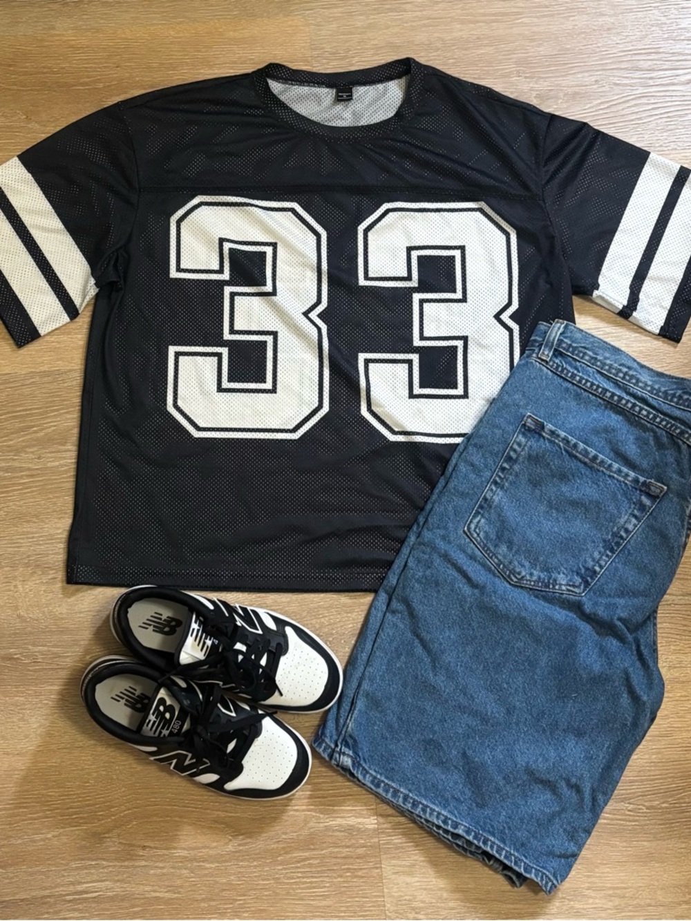 Black Mesh Jersey Top with White '33' Print